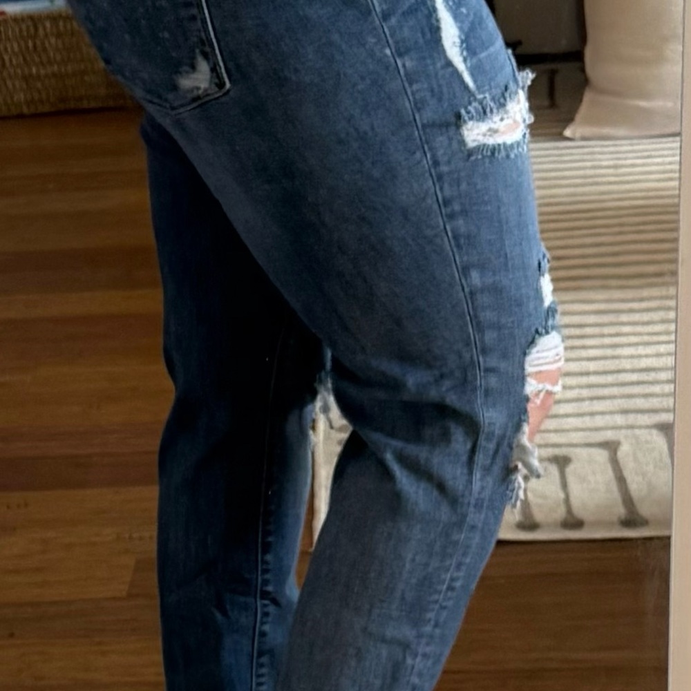 Judy Blue Distressed Dark Blue Boyfriend Jeans - Picture 4 of 7